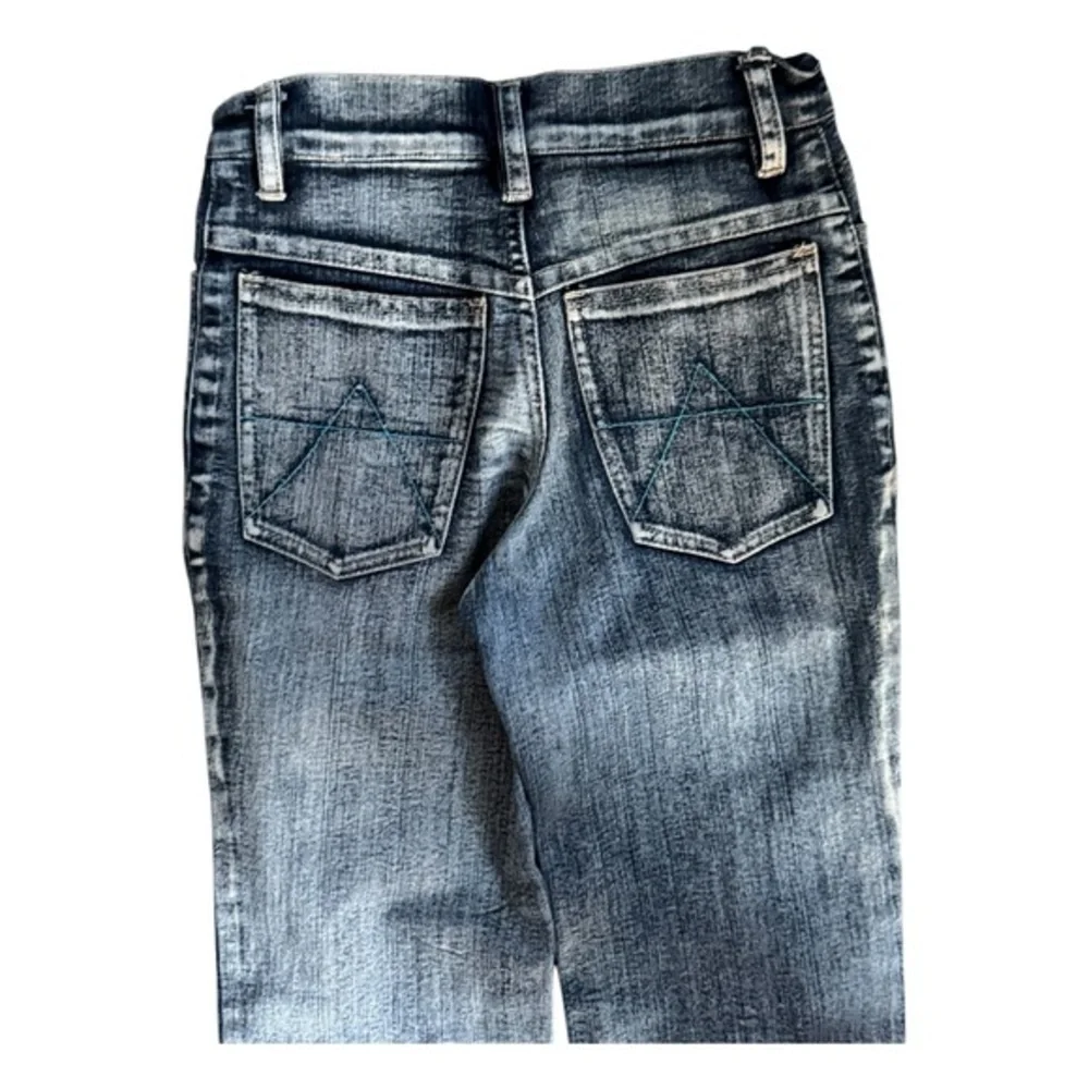 Y2K Embellished/Embroidered acid wash jeans flared size 8‎